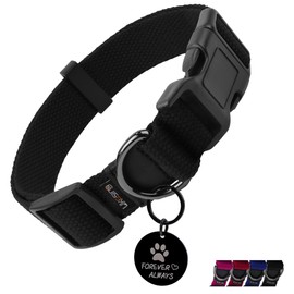 Likesing Cotton Soft Dog Collar, Quick Release Dog Collar with Buckle, Heavy-Duty Adjustable Pet Collar for XS Small Medium Large Dog, Colorfast Dog Collars with Removable Tag(M, Black)