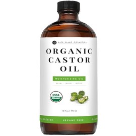 Kate Blanc Cosmetics Castor Oil for Face, Hair & Skin (16oz, Organic, Cold Pressed, Hexane-Free) Moisturizer for Eyelashes, Eyebrows, and Scalp