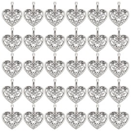 PH PandaHall 100pcs Heart Charms Tibetan Alloy Hollow Heart Pendants Metal Love Charms for Necklace Jewellery Making Wedding Gifts Decor, Antique Silver