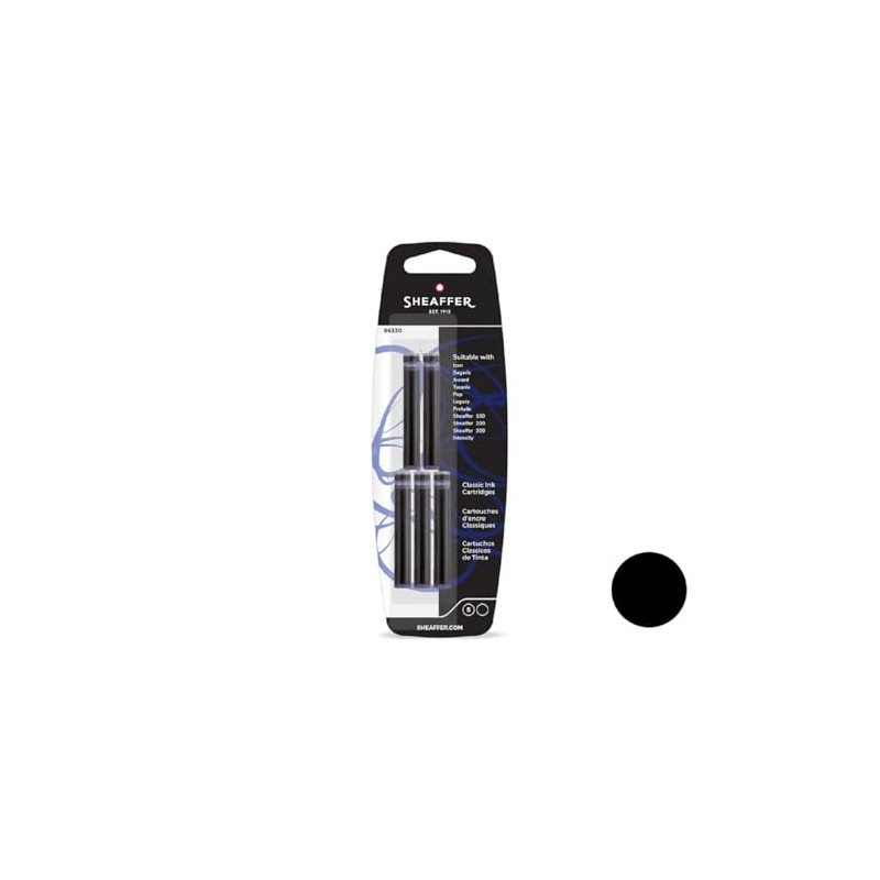 Sheaffer(R Pen Refills, Ink Cartridges, Jet Black, Pack Of 5