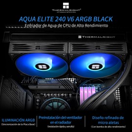 Thermalright Aqua Elite 240 V6 ARGB Black CPU Liquid Cooler,2x120mm Water Radiator,AMD: AM4/AM5,Intel LGA115X/1200/2011/1700/1851, AIO CPU Cooler