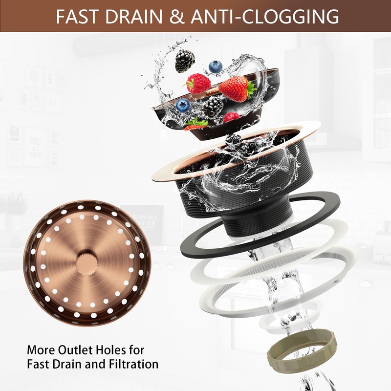 EXAKEY Kitchen Sink Drain Copper 3-1/2 Inch Stainless Steel Kitchen