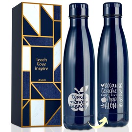 Gift for Teacher and Teacher Stainless Steel Water Bottle with Owl Funny Teacher Gift Idea as a Thank You for Christmas Thanksgiving Retirement School First Day of School - Apple