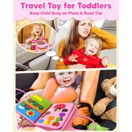Exorany Busy Board Montessori Toys for Toddler Girl Birthday Gifts, Busy Book Sensory Learning Toys for Toddlers, Toddler Girl Airplane Car Travel Toy Educational Activities