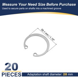 PATIKIL 20 Pcs 28mm ID Internal Retaining Rings E-Clip Snap Ring 304 Stainless Steel