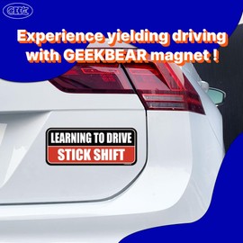 GEEKBEAR Learning to Drive Stick Shift Car Magnet - Colorful, Reflective, Weather-Resistant - Rectangular 8.7 x 3.5 in (Black/Red, 3 Pack)