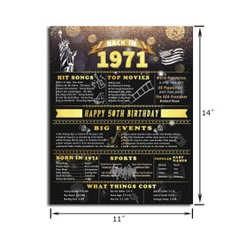 MANJUSAWA Back in 1971 Poster 50th Birthday Decorations,50 Birthday Gifts for Women or Men,Wedding Anniversary Decoration and Supplies,50th Birthday Poster[unframed],11x14 Inch,Black