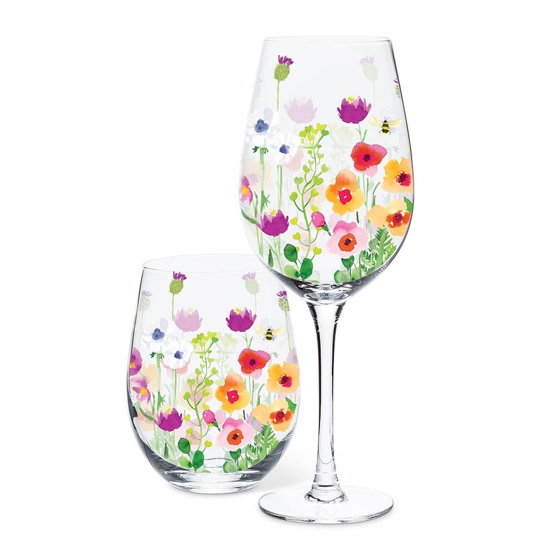 Abbott Collection Bee Garden Wine Goblet - Glass, Multicolor, 9.5"