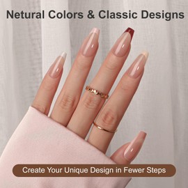 KQueenest French Gel Nail Tips - Multi-Color French Tip Press on Nails,Long Coffin Nail Tips,Ballerina Soft Gel x Nail Tips,Natural Nude Gel Tip Nails with Design,Acrylic Fake Nail Tips Kit 150 Pcs