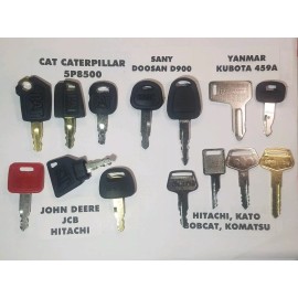 All (14) Heavy Equipment Key Set, Cat, Komatsu, Bobcat, Hitachi, Kubota, John Deere