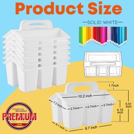 Classroom Caddy Storage Basket with Handle, 6 Pack Plastic Arts Office Crafts Caddy 4 Compartments for Kids, Pencil, Crayon, Marker, School Supplies - White