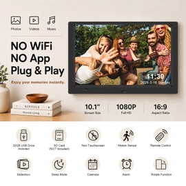 KECAG 10.1-Inch 1080P IPS Digital Picture Frame, No WiFi or App Required