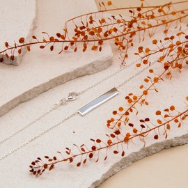 Tuscany Silver Engravable Horizontal Bar Necklace of Length 43 cm