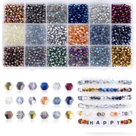 AWARDSEN 1800 Pcs Glass Beads 4mm Electroplated Crystal Beads for Bracelet Making 18 Colors Bicone Acrylic Bead for Crafting DIY Necklace Earring Jewellery