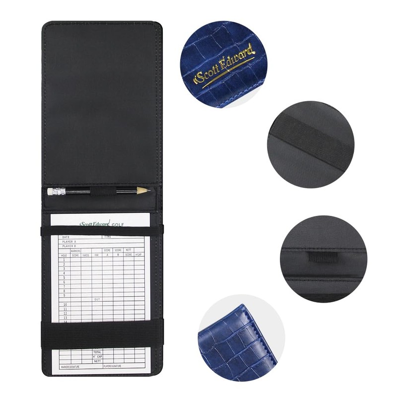 Scott Edward Golf Scorecard Cover Leather Scorecard Holder with Statistics