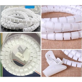 JZK® 2.5 cm x 1.5 m, Flexible Cable Spiral Hose Tidy Wires Spiral Wrap Organiser Cable Tube Cable Duct Cable Organiser (White)