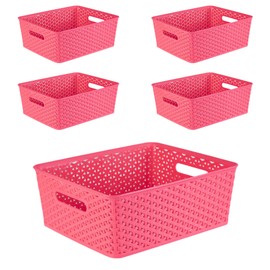 Doitxue 5PCS Plastic Storage Baskets, Small Baskets for Organizing, Small Pantry Organizer Basket Bins. For Countertops, Cabinets, Bedrooms, and Bathrooms Wait ( Red )