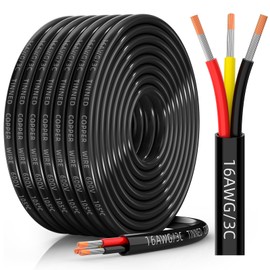 CONEPY 16 Gauge Wire 3 Conductor Electrical Wire, 16 AWG Tinned Copper Stranded PVC Cable, IP68 Waterproof/Flexible/Low Voltage Cord for Automotive, Marine, Solar, LED Lighting (30FT)