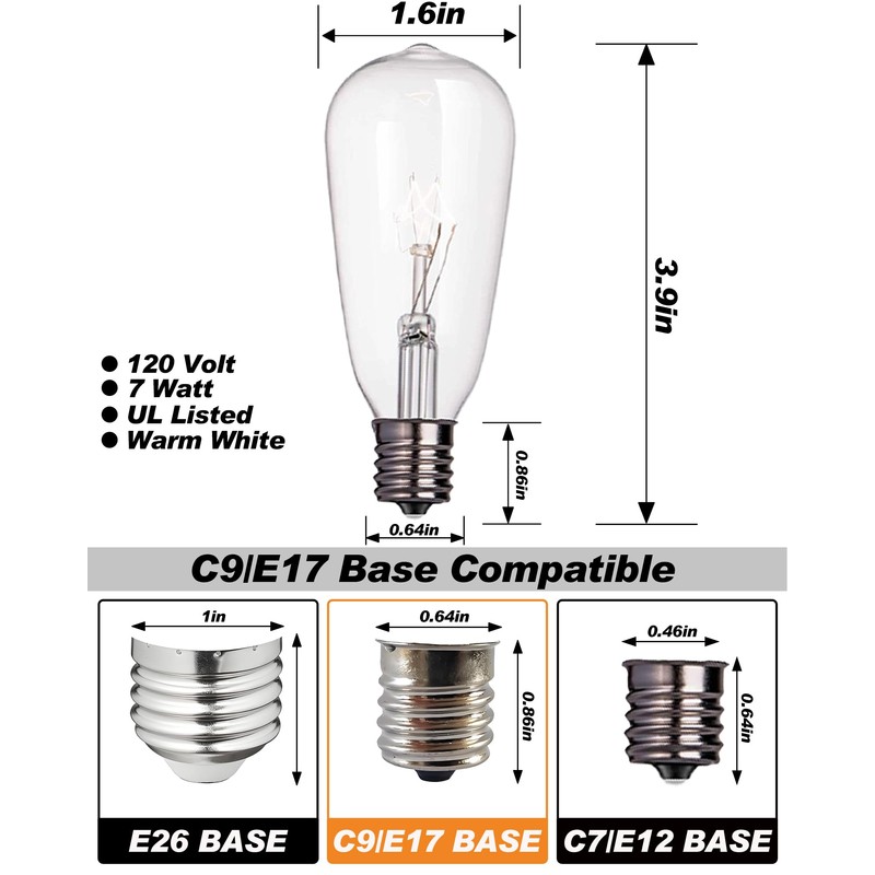 Adirxon 10-Pack ST40 Replacement Light Bulbs for Outdoor String Lights,