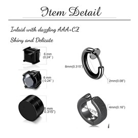 Besyvvin Magnetic Earring Studs Stainless Steel Fake Earring Non Piercing for Women Men Clips On Earrings Black