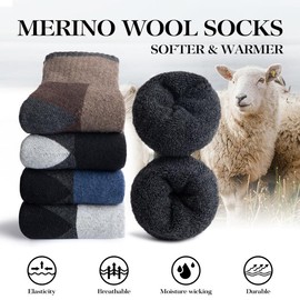 SIMIYA 5 Pairs Merino Wool Socks Hiking Warm Thermal Thick Socks for Cold Winter Wicking Cushioned Men & Women Size 7-13
