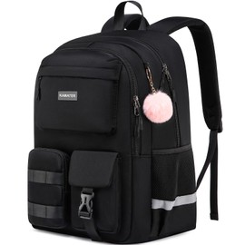 School Backpack for Teen Girls & College Students - 15.6 Inch Large Laptop Computer Backpack - Middle High to College Bookbag with 2 Compartments & Ergonomic Straps Mochilas, Black