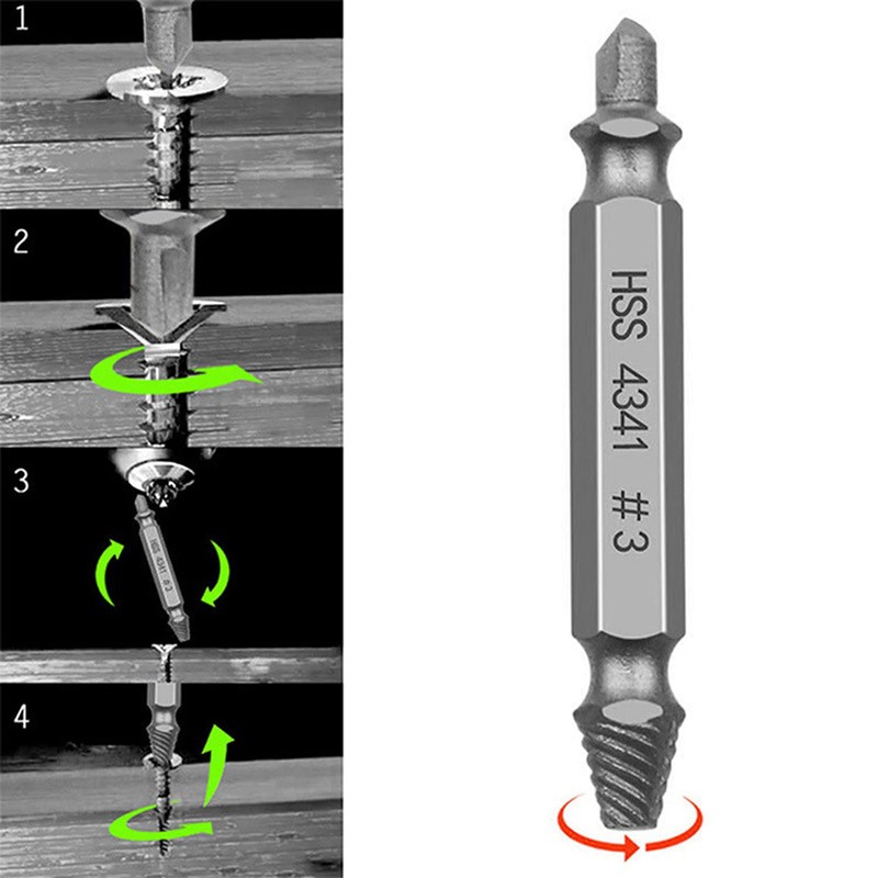 6 PCS Damaged Screw Extractor Set, Double-Head Drill Bit Set