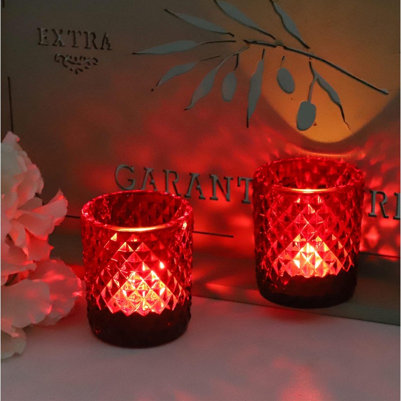 Woho Red Votive Candle Holders Bulk Set of 12, Glass