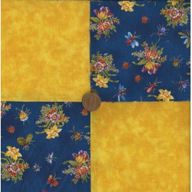 Various Manufacturers 4 inch Flowers Bugs Gold Fabric Quilt Squares Craft Kit EF