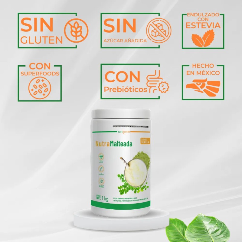 Malteada Nutrasien100 Sin Azúcar Fibra 1kg Sabor Vainilla