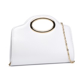 MUDUO Top Handle Clutch Bags for Women, Evening Handbag Shoulder Crossbody Purse with Gold Chain (White-TY50)