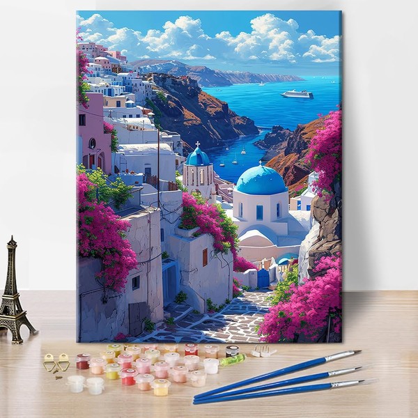 TISHIRON Santorini Paint by Numbers Beginner Aegean Sea Adults' Paint-by-Number