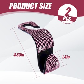 deemars 2 Pack Car Seat Headrest Hook, Bling Car Hooks Front Seat, Back Seat Organizer Hanger Storage Hook Car Purse Hook for Bags, Clothes, Coats, Grocery Bags (Pink)