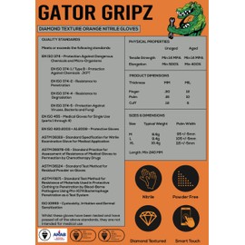 TG TOUGH GLOVE Gator Gripz (L) Nitrile Gloves (Pack Of 50) | Diamond Texture Orange Disposable Gloves | Powder & Latex Free | Super Strong Heavy-Duty Gloves