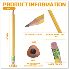 Seajan 96 Pcs Jumbo Pencils, Big, Fat, Thick, Triangular Grip Pencils Refill with Eraser 7 Inch Large Pencil for Kids Beginners Preschoolers Kindergarten School Office Christmas Gifts(Yellow,2b)