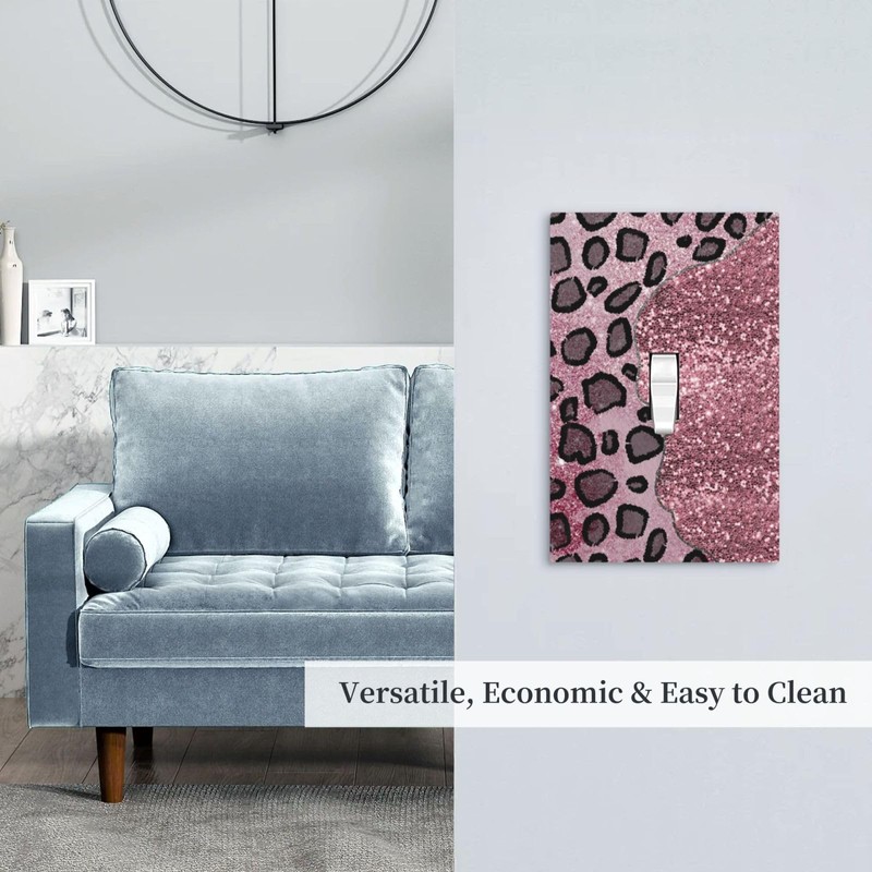 YIJIKJY Decorative Light Switch Plate Covers Pink Leopard Glitter Diamonds