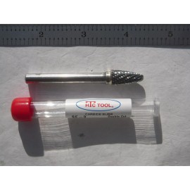 HTC TOOL USA NEW HTC USA CARBIDE BURR TREE RADIUS SHAPE DOUBLE CUT 1/4"SH X 3/8" DIA X 2-3/4L