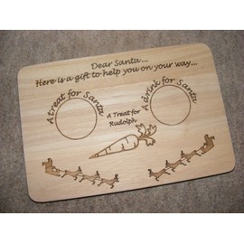FastCraft CHRISTMAS EVE SANTA and RUDOLPH REINDEER TREAT XMAS PLATE BOARD PLACE MAT ENGRAVED WOODEN NOVELTY PREMIUM HARDWOOD PRESENT GIFT LASER ENGRAVED UK (30x20X1.5 cm)