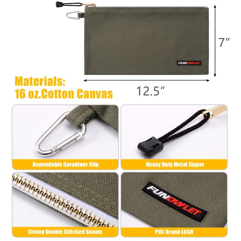 Utility Canvas Zipper Tool Bag - Heavy Duty Tools Pouch