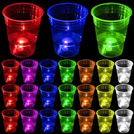 mishunyus 24-Pack 16oz Glow in The Dark Party Cups - Reusable Plastic Cups for Neon Party Decorations, Birthday Celebrations (16th-80th), Weddings, BBQ, Beach & Holiday Events - 7 Vibrant Colors