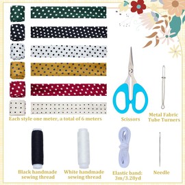 WEBEEDY 6 Colors 12 Set Cute Scrunchie Making Kit Wave Point Hair Scrunchie for Women Girls with Elastic Bands, Needles, Thread, DIY Scrunchies Kit for Hair Accessories, Headband, Bowknot, 7cm width