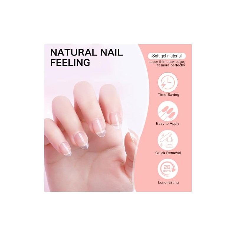 Puntas de uñas extracortas almendradas de cobertura completa - 216