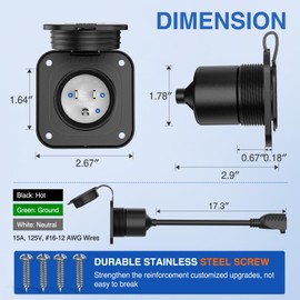 Nilight 15 AMP RV Power Flanged Inlet 125V AC Port Shore Receptacle with Extension Cord ETL Listed NEMA 5-15P Plug 5-15R Female Outlet for RV Camper Generator Shed Motorhome
