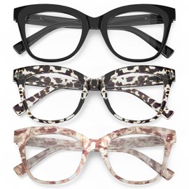 OUKEMAX 3-Pack Women's Reading Glasses with Blue Light Blocking and Anti-Glare Features A13