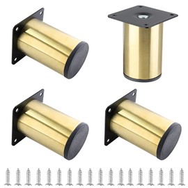 Bivethoi 4pcs Modern Stainless Steel Furniture Legs, 4 Inch / 100mm, Gold & Black, Round, Screw-In, Sofa, Shelf, Cabinet, Coffee Table, Dresser, Couch, Cupboard, Wardrobe, Bench, Bookcase