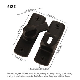 Barn Door Latch 90/180 Degree flip Latch Update Designs,Sliding Door hasp Latch Safety Angle gate Security Hardware,Complimentary Thickened spacers (1pc-Black)