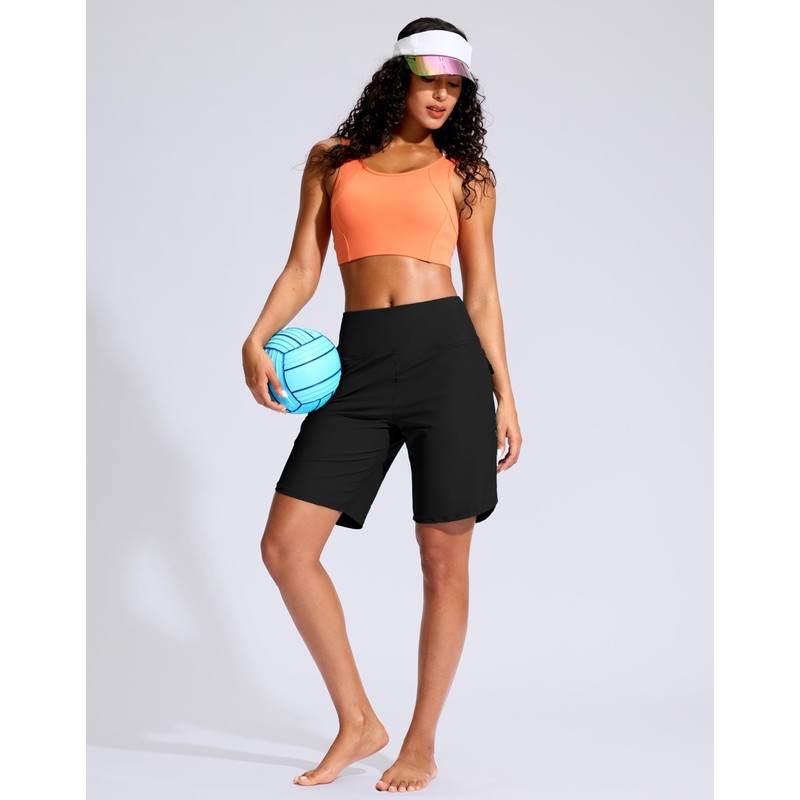G Gradual Women's 9" Long Swim Board Shorts with Zipper