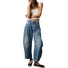 Barrel Jeans Women,Women Mid Rise Barrel Jeans Wide Leg Baggy