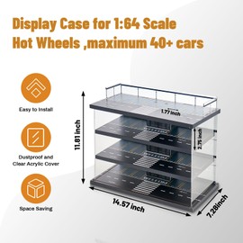 Display Case for Hot Wheels Garage with LED Light and Acylic Cover 1/64 Scale Diecast Toy Cars Storage Case Holds 40 Cars Storage Case for Hot Wheels Garage Gifts for Hot Wheels Collector(4 Floor)
