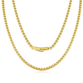 TUNGSTORY 4mm 18K Gold Filled Box Chain Necklace for Men Women, 20IN